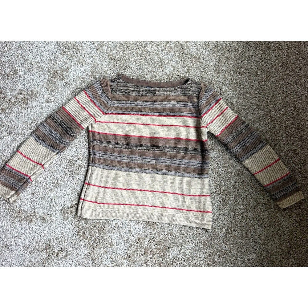 American Living Gray Brown Red Striped Knit Cotton Boat Neck Pullover Sweater L